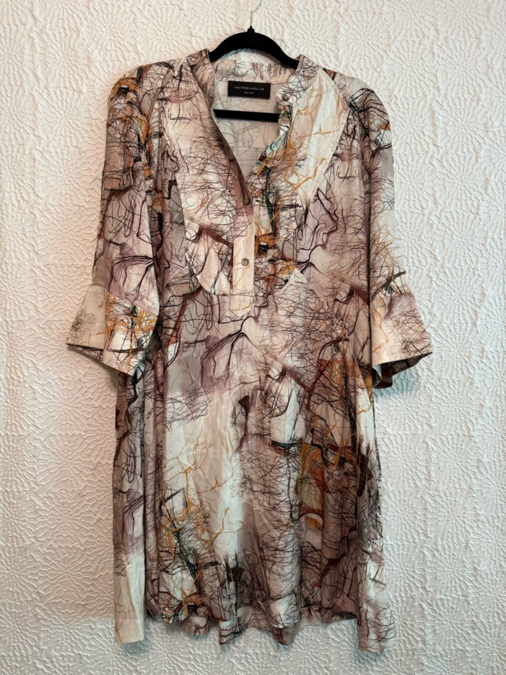 Hilton Hollis Printed Dress in Cream with Subtle Brown & Gold Accents, Medium